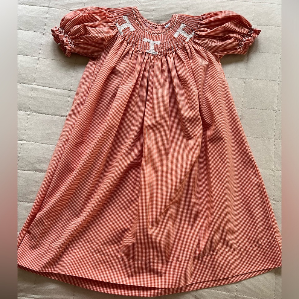 University of Tennessee UTK VOLS Orange White Check Gingham Smoked Dress 24 mo - Picture 3 of 12